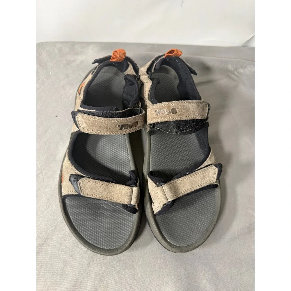 Teva Mens Size 11 Hiking Sandals Tan Olive Green Suede Strappy Outdoor Shoes